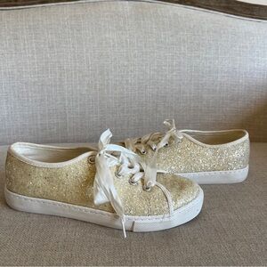 DB‎ Studio Size 9 White Glitter Lace Up Low Sneakers